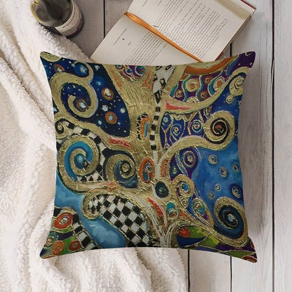 The Changing Seasons of Klimt Linen Throw Pillow Cover