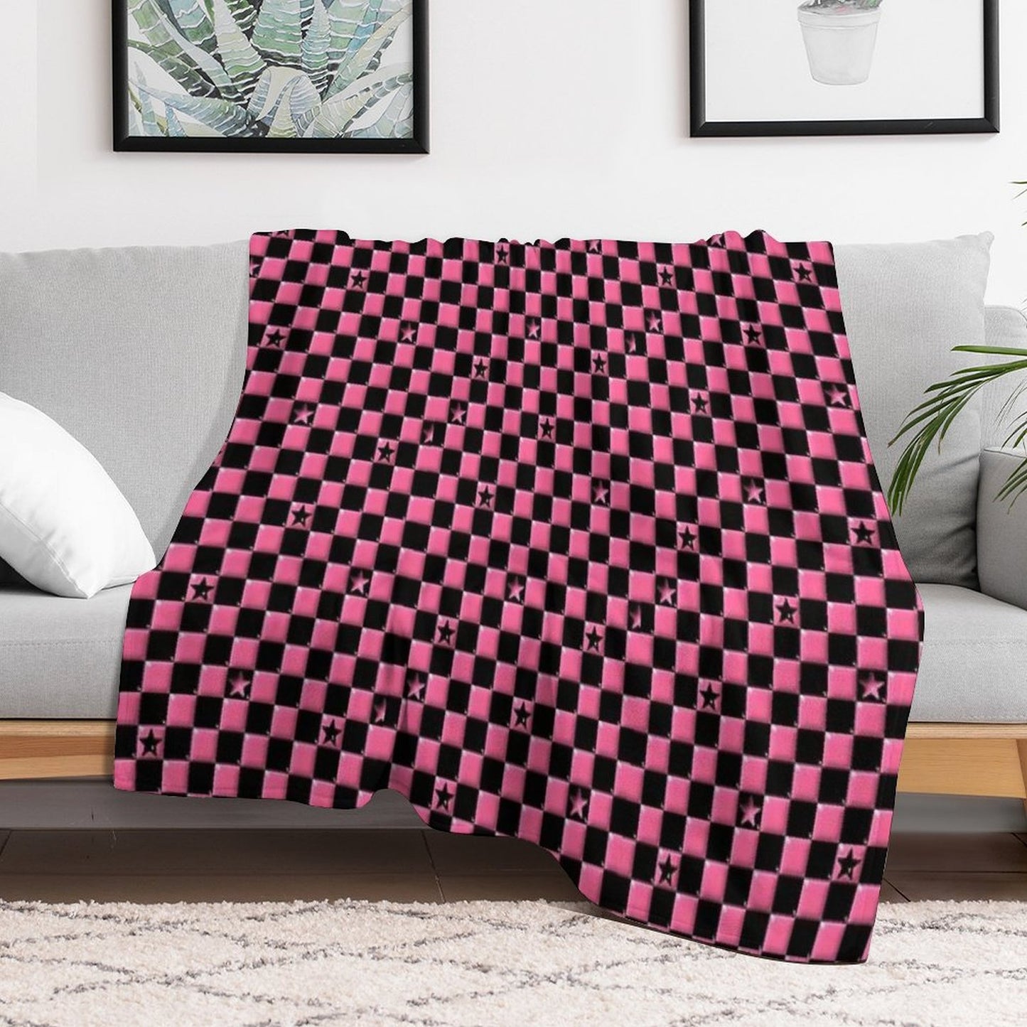Emo Black And Pink Stars Throw Blanket