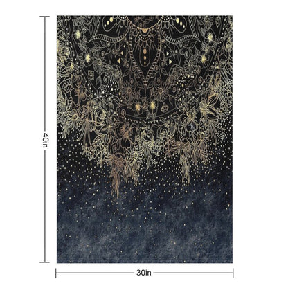 Blue Gold Mandala Floral Throw Blanket