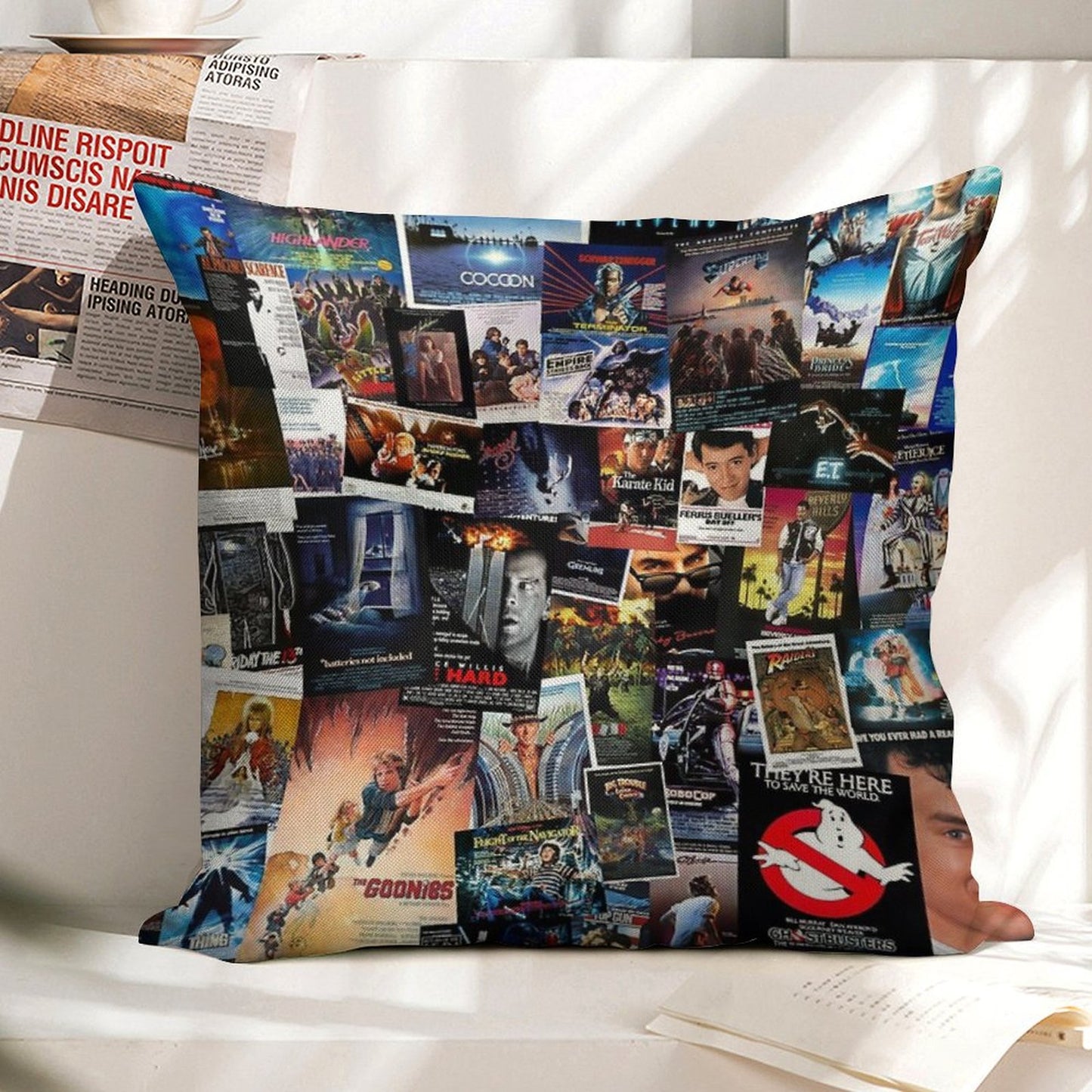 1980s Movie Posters Linen Throw Pillow Cover