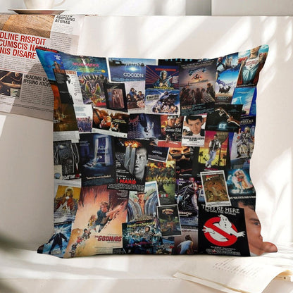 1980s Movie Posters Linen Throw Pillow Cover