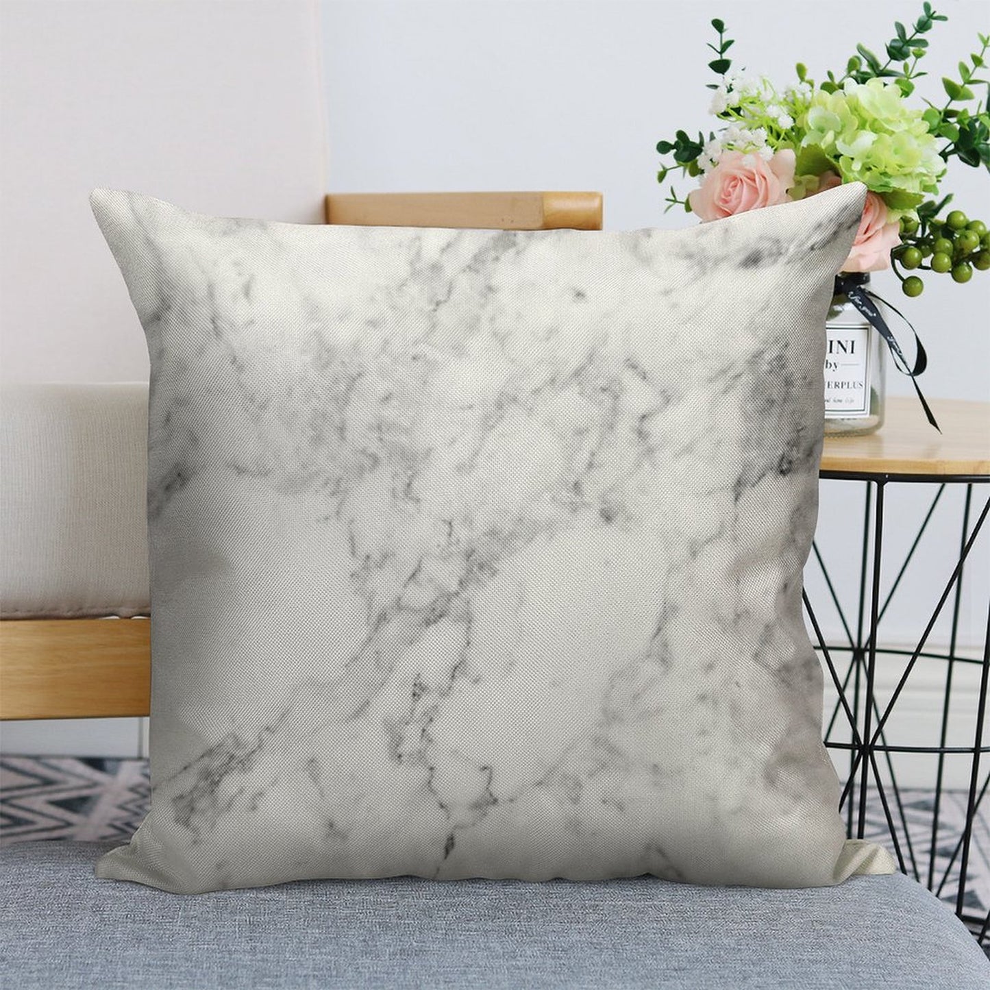 White Marble Print Linen Throw Pillow Cover