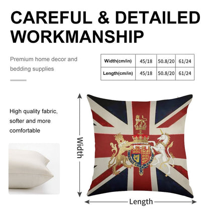Union Jack with Windsor Insignia Linen Throw Pillow Cover