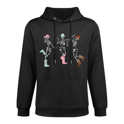 Womens Boot Scootin Skeleton Dancing Halloween Cowboy Western Women Breathable Fabric Hoodie
