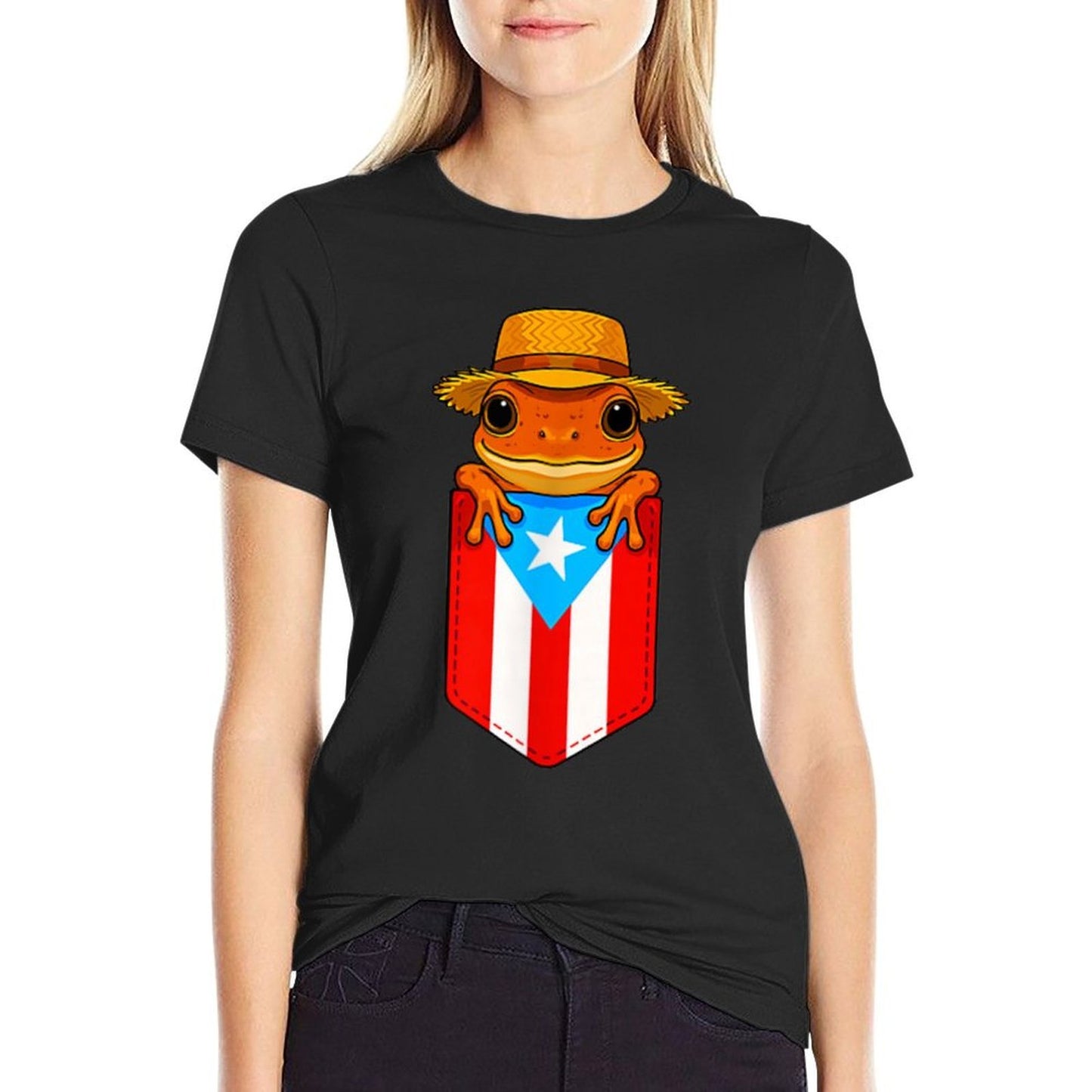 Jibaro Coqui Frog Puerto Rico Boricua Pocket Borinquen  Ribbed Collar T-Shirt