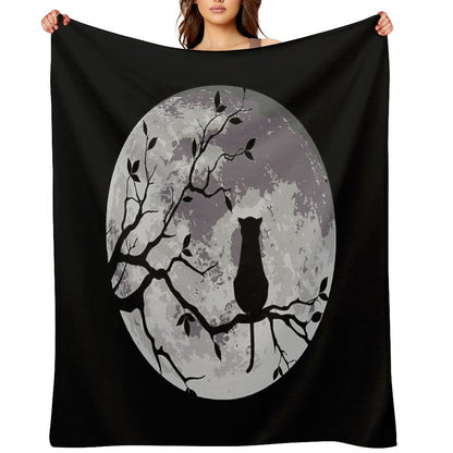 The Cat And The Moon Throw Blanket