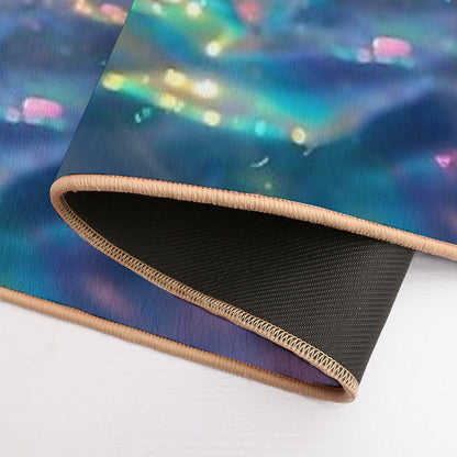 Sparkling Blue Rainbow Waves Bath Mat