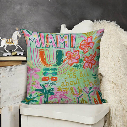Miami Collage Linen Throw Pillow Cover