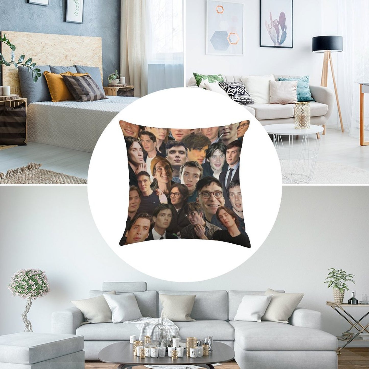 Cillian Murphy Photo Collage Linen Throw Pillow Cover