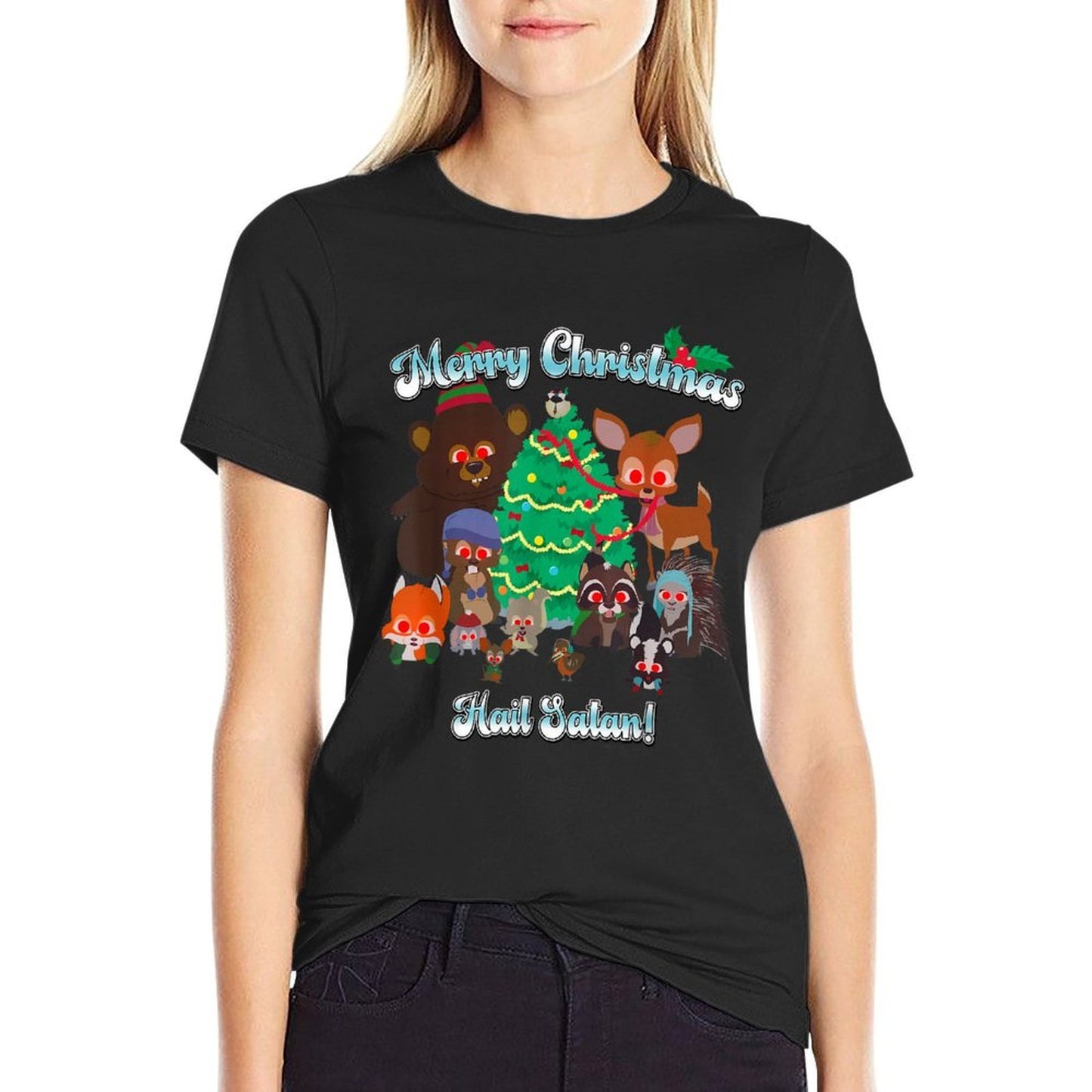 South Park Merry Christmas Hail Satan Critters Funny Cartoon  Wrinkle-resistant T-Shirt