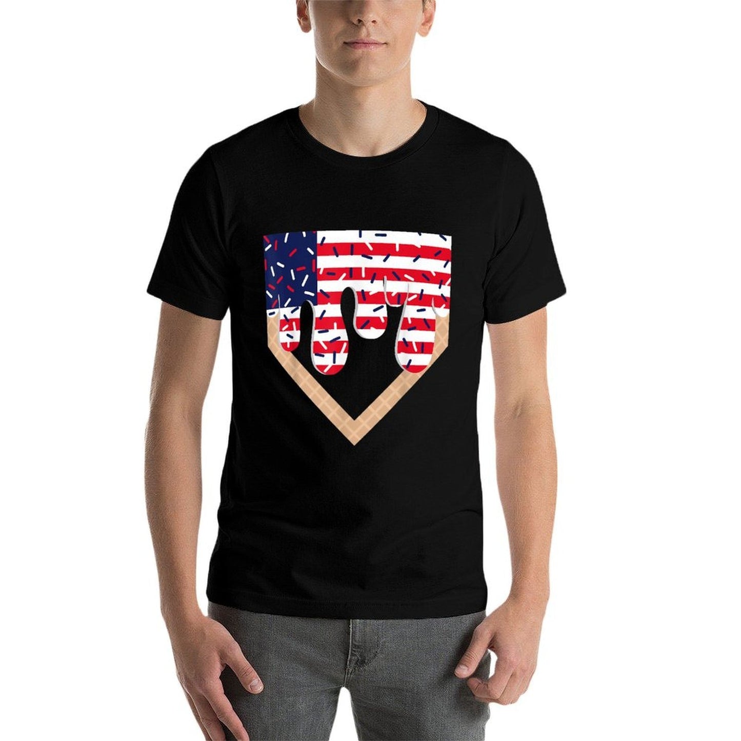 Baseball Drip Boy Ice Cream Patriotic American 4th July  Slim-fit Cut T-Shirt