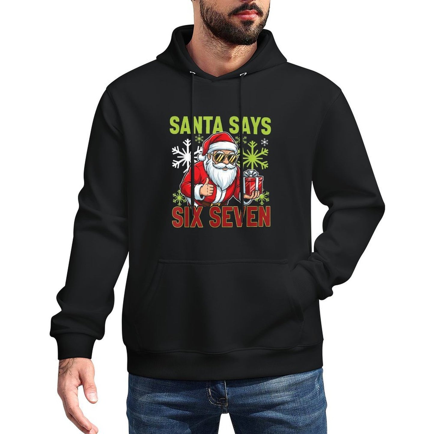 Funny Santa Says Six Seven Christmas 67 Meme Xmas Breathable Fabric Hoodie