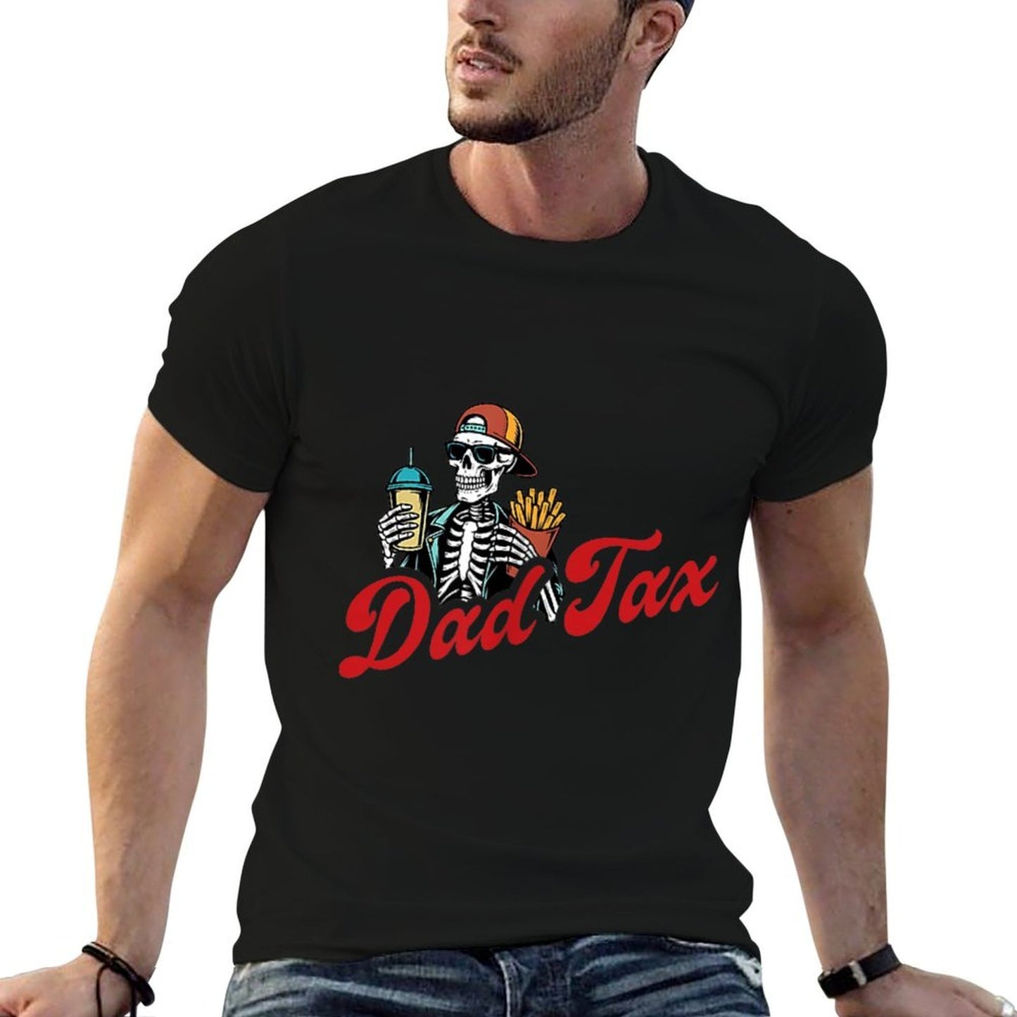 Dad Tax Making Sure It's Not Poison Skeleton Dad Tax 2 Sided  Oversized Silhouette T-Shirt