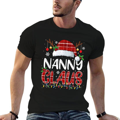 Nanny Claus Christmas Lights Pajama Family Matching  Fade-proof Color T-Shirt
