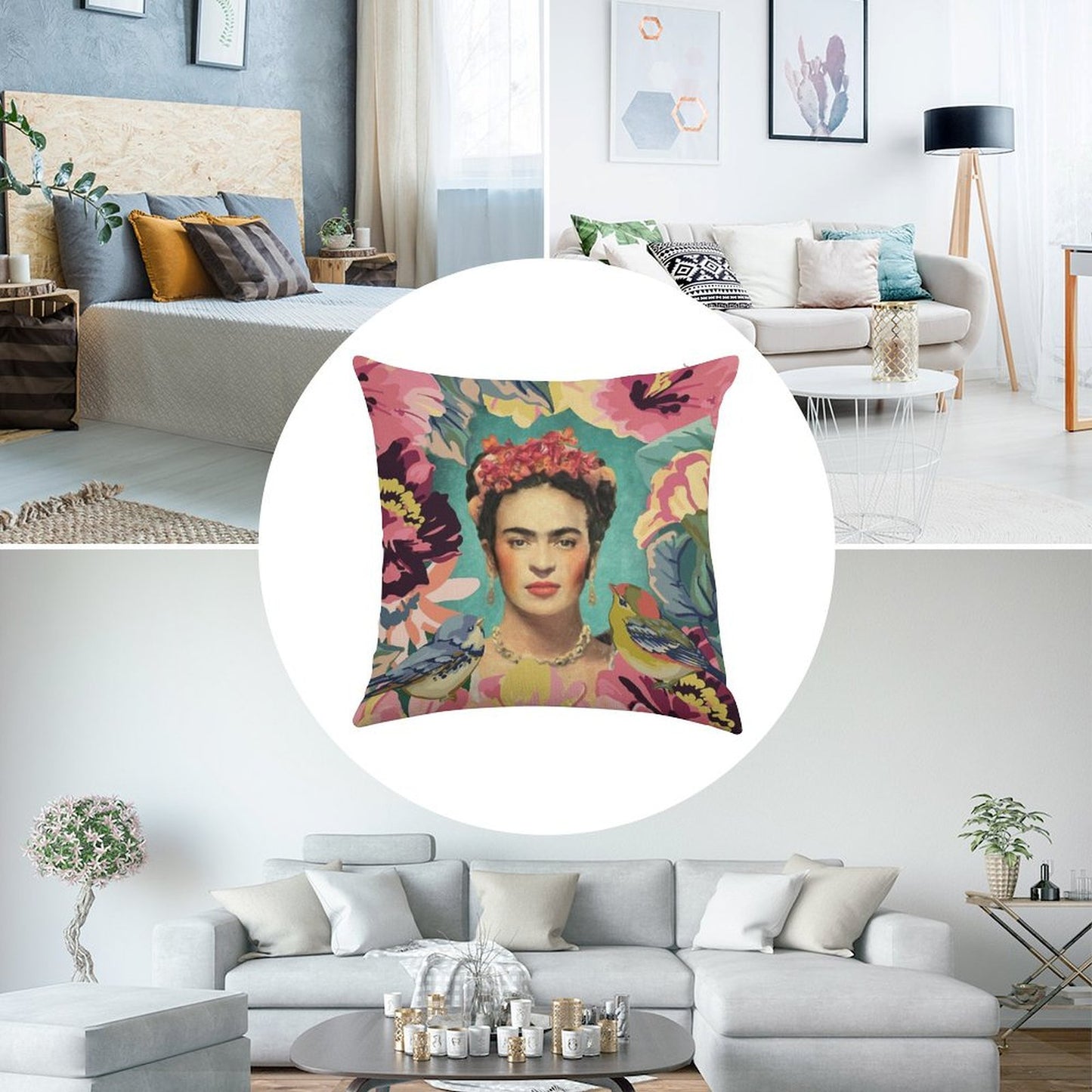 Frida Kahlo V Linen Throw Pillow Cover