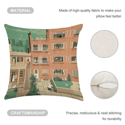 Travel Posters - Hitchcock's Rear Window - Greenwitch Village New York Linen Throw Pillow Cover