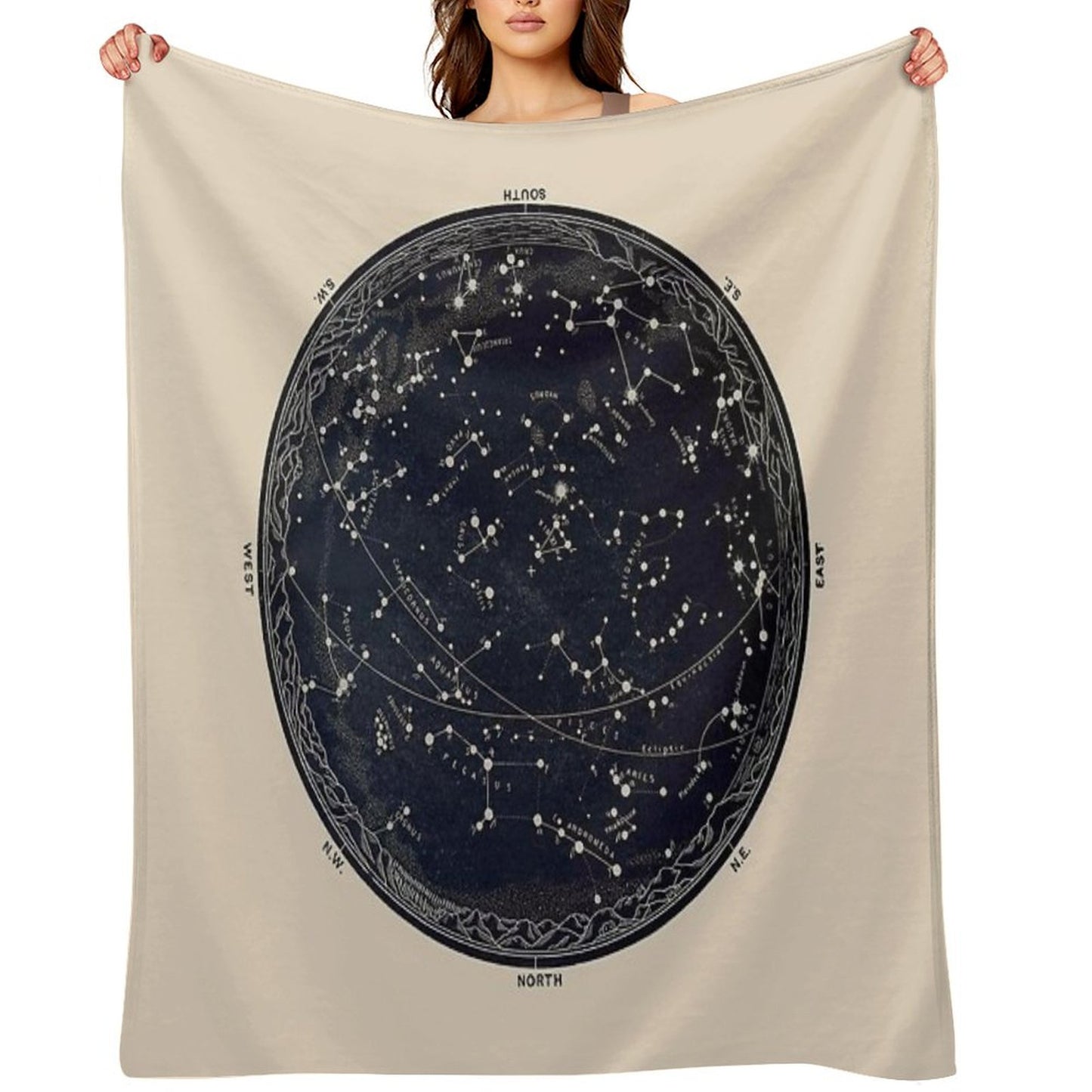 Antique Map of The Night Sky, 19th Century Astronomy Throw Blanket