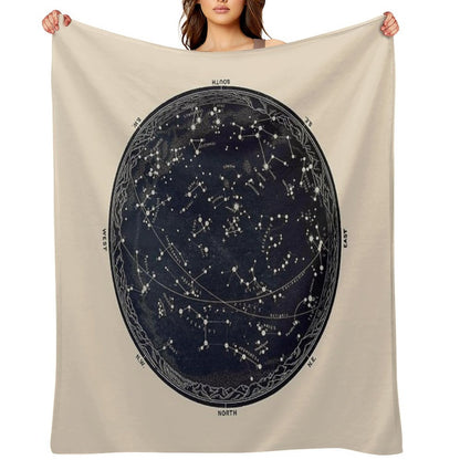 Antique Map of The Night Sky, 19th Century Astronomy Throw Blanket