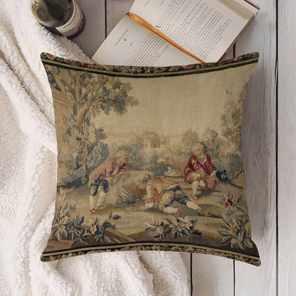 Aubusson  Antique French Tapestry Print Linen Throw Pillow Cover