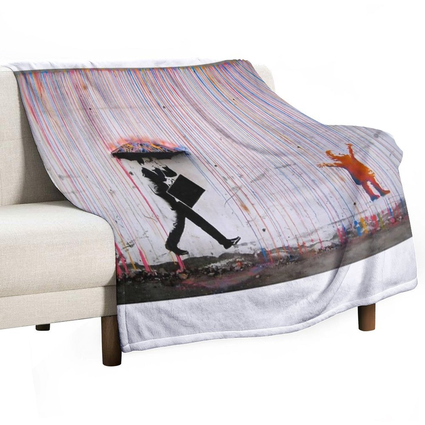 Banksy Umbrella Rainbow Happy Girl Throw Blanket