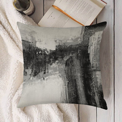 Black White Abstract Linen Throw Pillow Cover