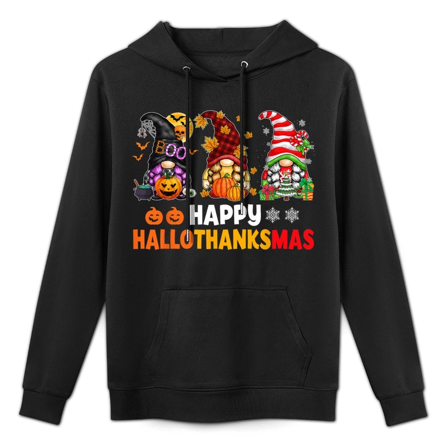 Halloween Thanksgiving Christmas Happy HalloThanksMas Gnomes Easy Care Hoodie