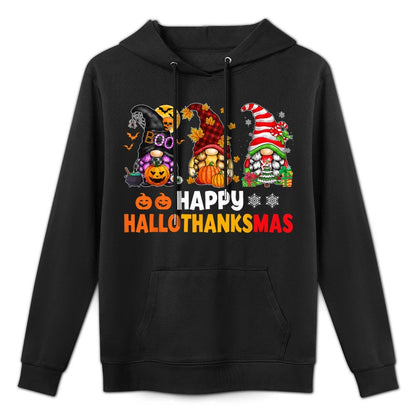 Halloween Thanksgiving Christmas Happy HalloThanksMas Gnomes Easy Care Hoodie