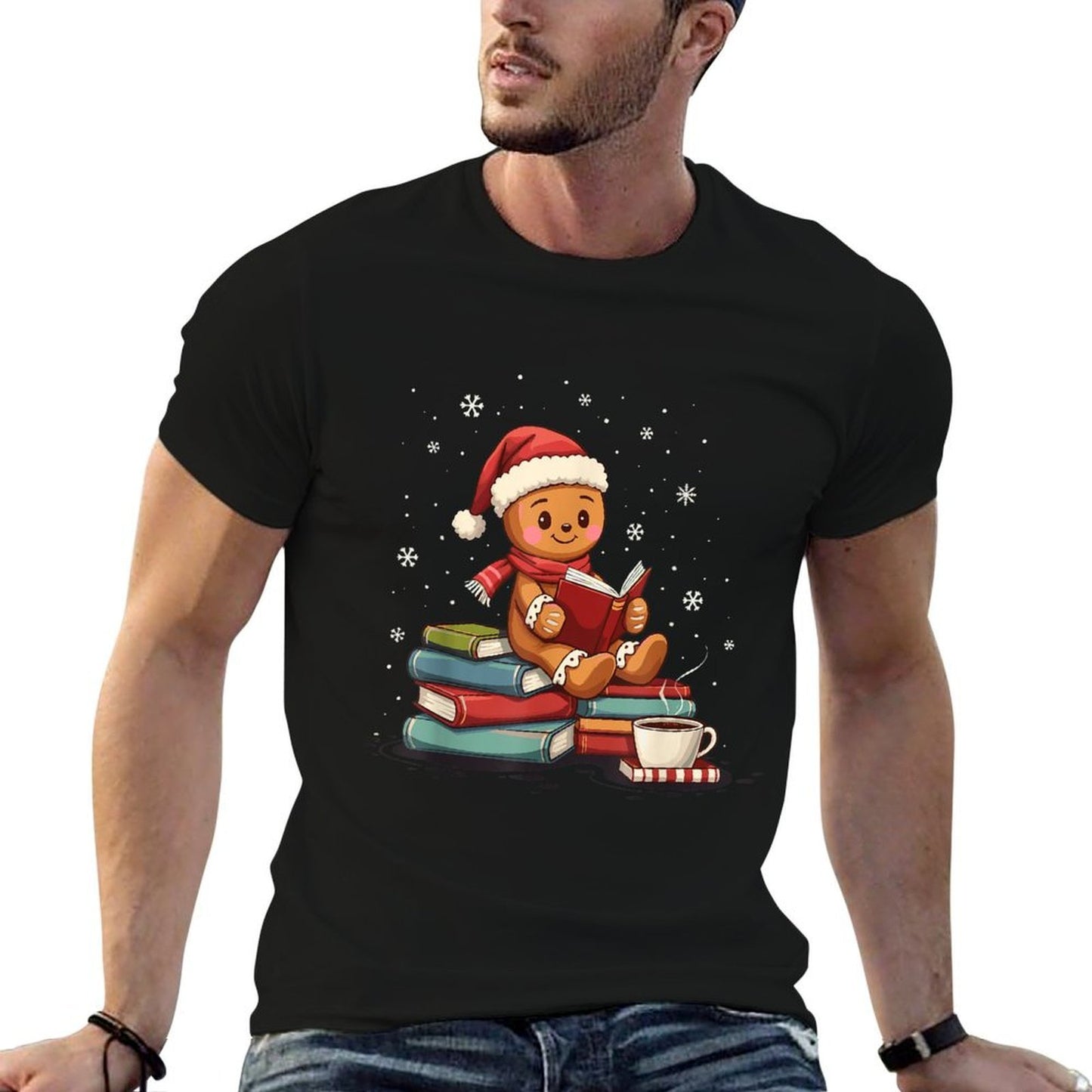 Gingerbread Reading Book Lovers Christmas Bookworm Librarian  Oversized Silhouette T-Shirt