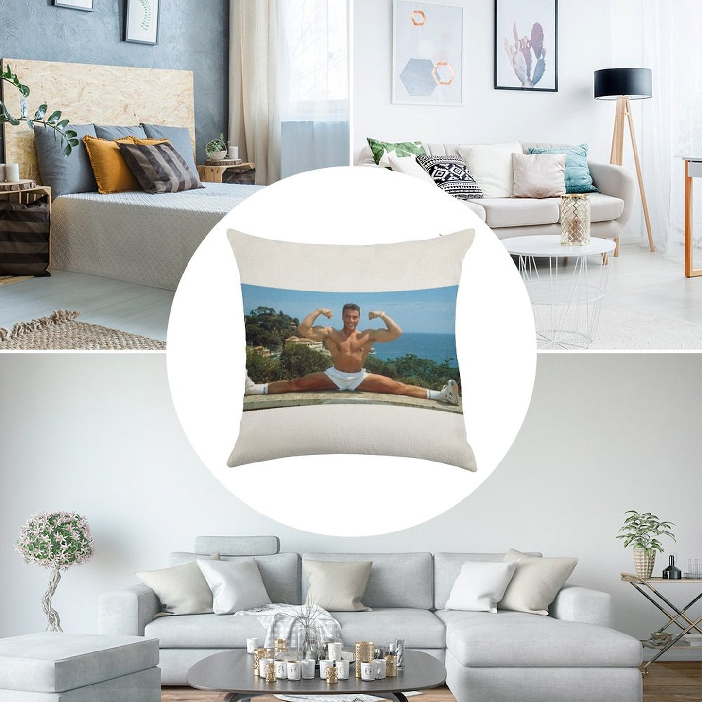 Jean Claude Van Damme Splits Linen Throw Pillow Cover
