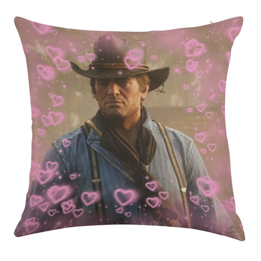 Arthur Morgan Hearts Linen Throw Pillow Cover