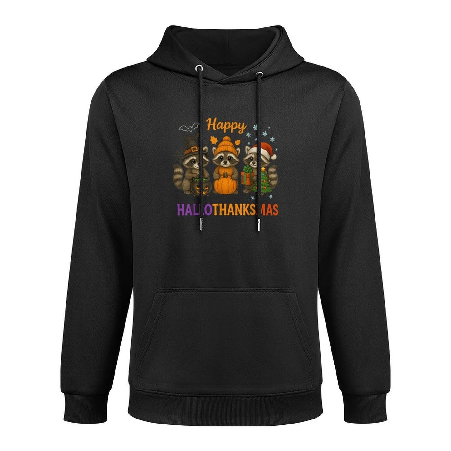 Happy Hallothanksmas Raccoon Halloween Christmas Colorfast Hoodie