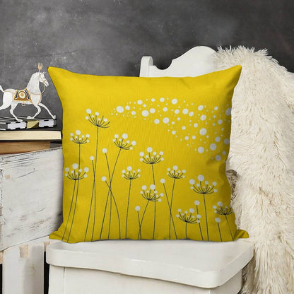 Dandelions (on Yellow) Linen Throw Pillow Cover