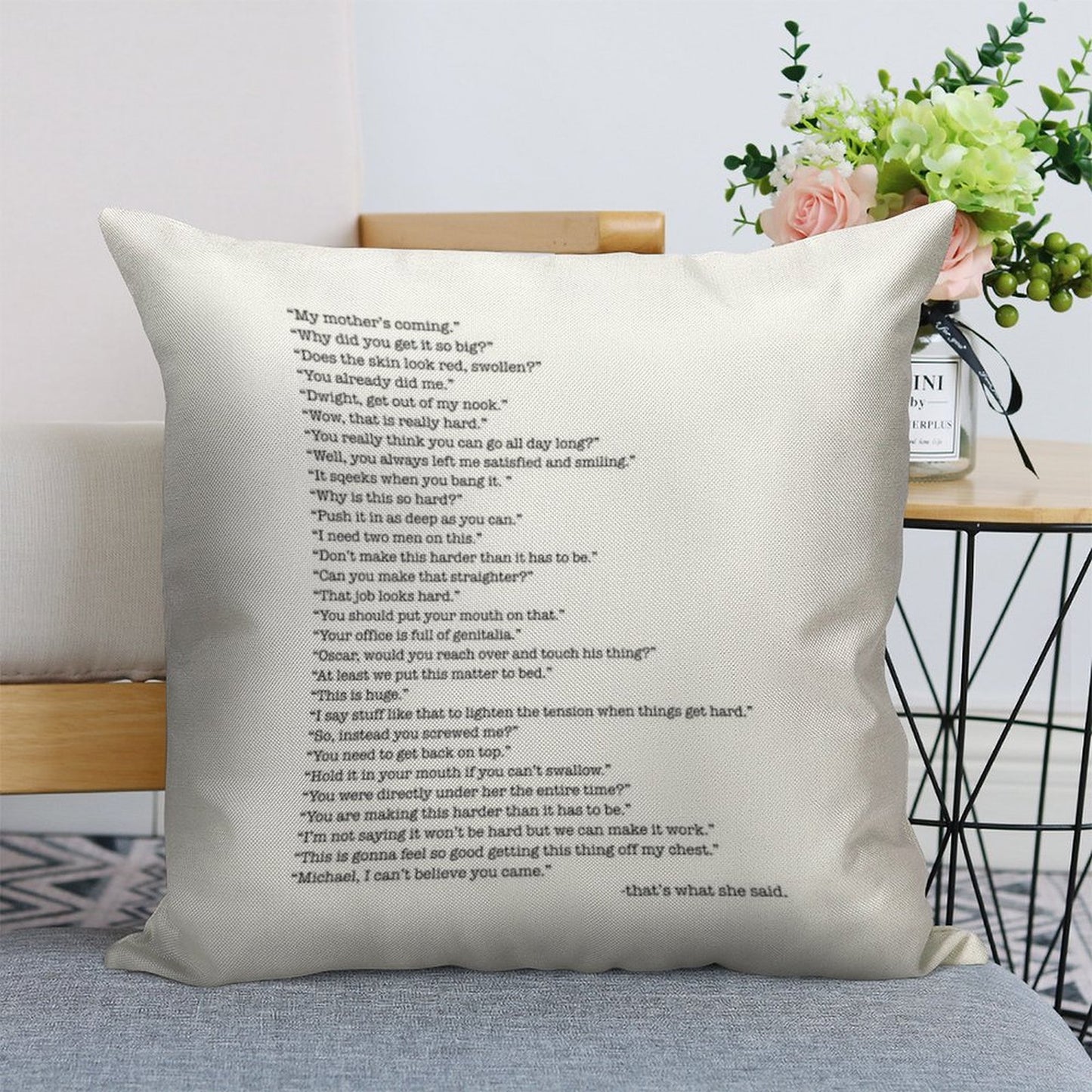 Every That's What She Said From The Office Linen Throw Pillow Cover
