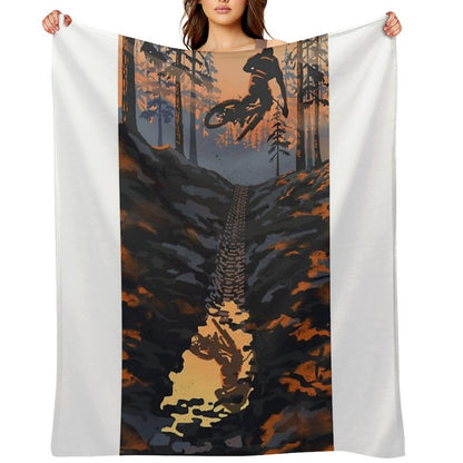 Retro Styled Mountain Biking Dirt Jumper Sunset Throw Blanket