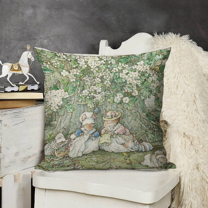 Brambly Hedge - Hawthorn Blossom And Babies Linen Throw Pillow Cover
