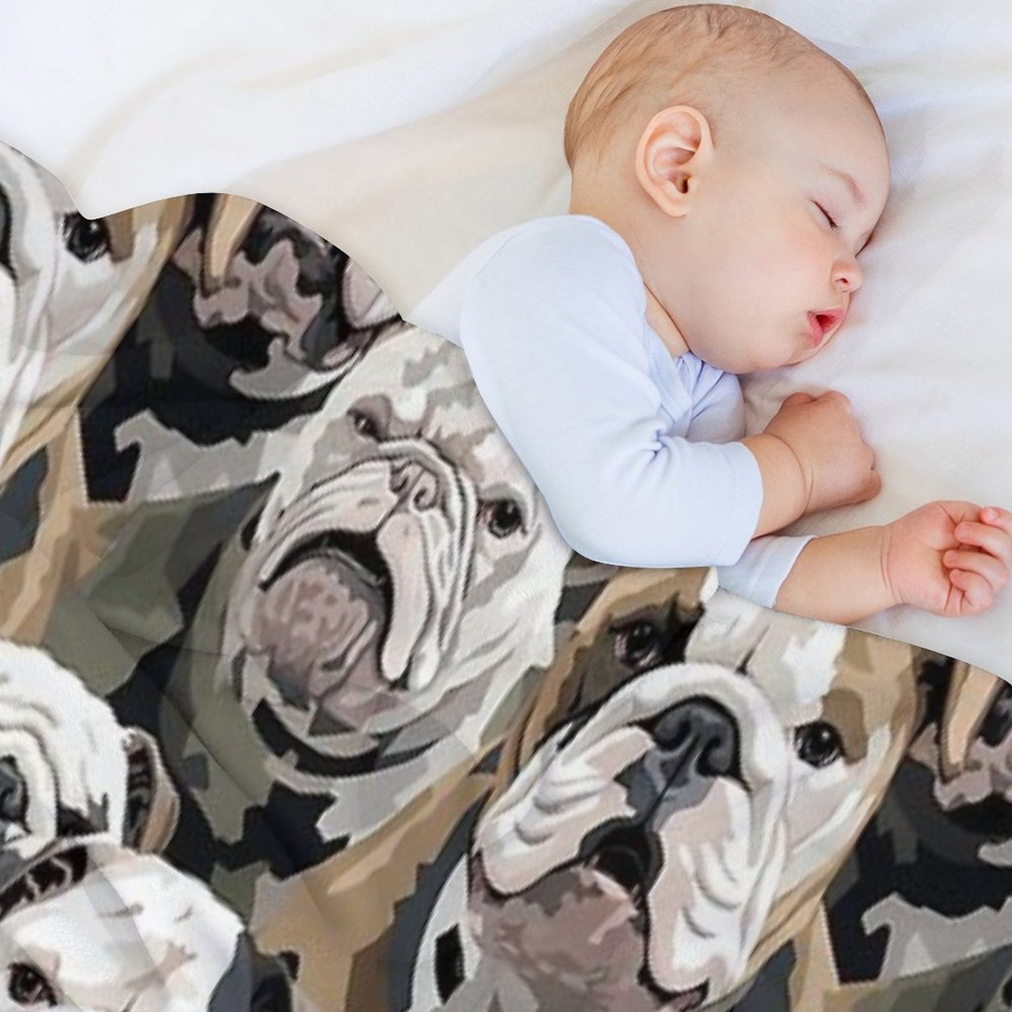 Bulldog in Camouflage Pattern Throw Blanket