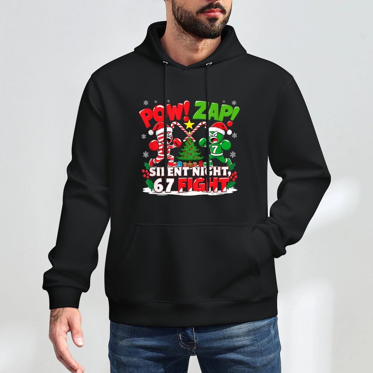 Funny 6-7 Meme Slang Trend Silent Night 67 Fight Christmas Breathable Fabric Hoodie