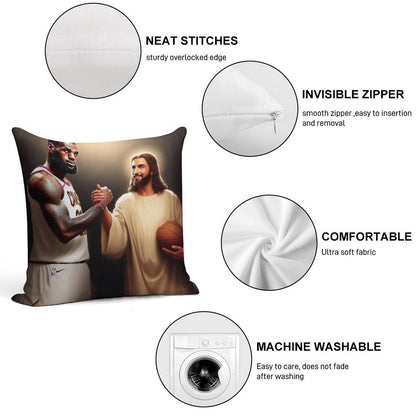 Lebron James + Jesus Soft Shrink-Resistant Throw Pillow