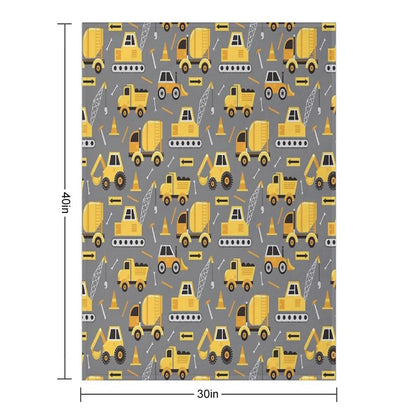 Construction Trucks on Gray Throw Blanket