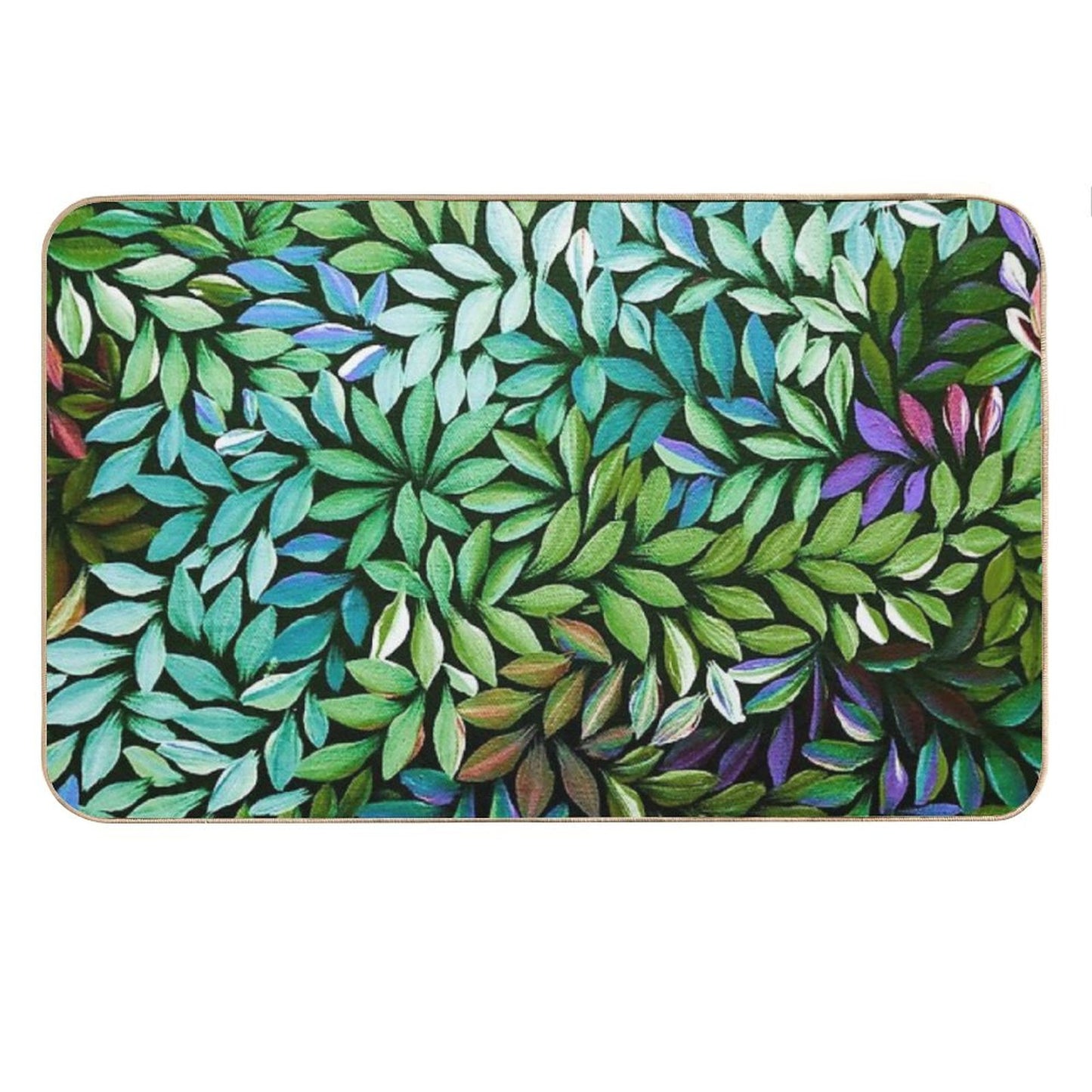 Australian Aboriginal Art Medical Leaves Turquoise Green Bath Mat