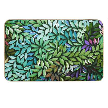 Australian Aboriginal Art Medical Leaves Turquoise Green Bath Mat
