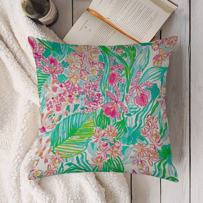 Orchid Summer Linen Throw Pillow Cover