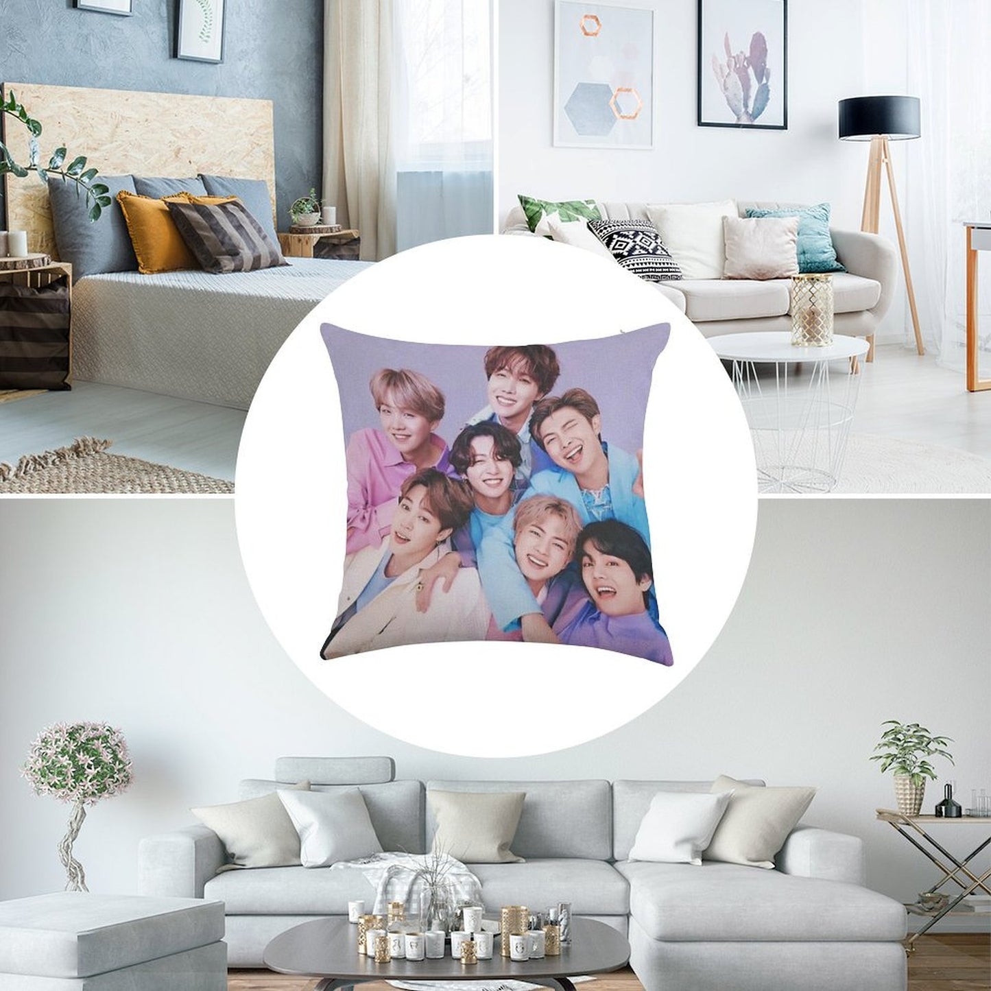 Vintage BTS Linen Throw Pillow Cover