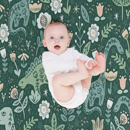 Folk Floral Dinosaur Throw Blanket