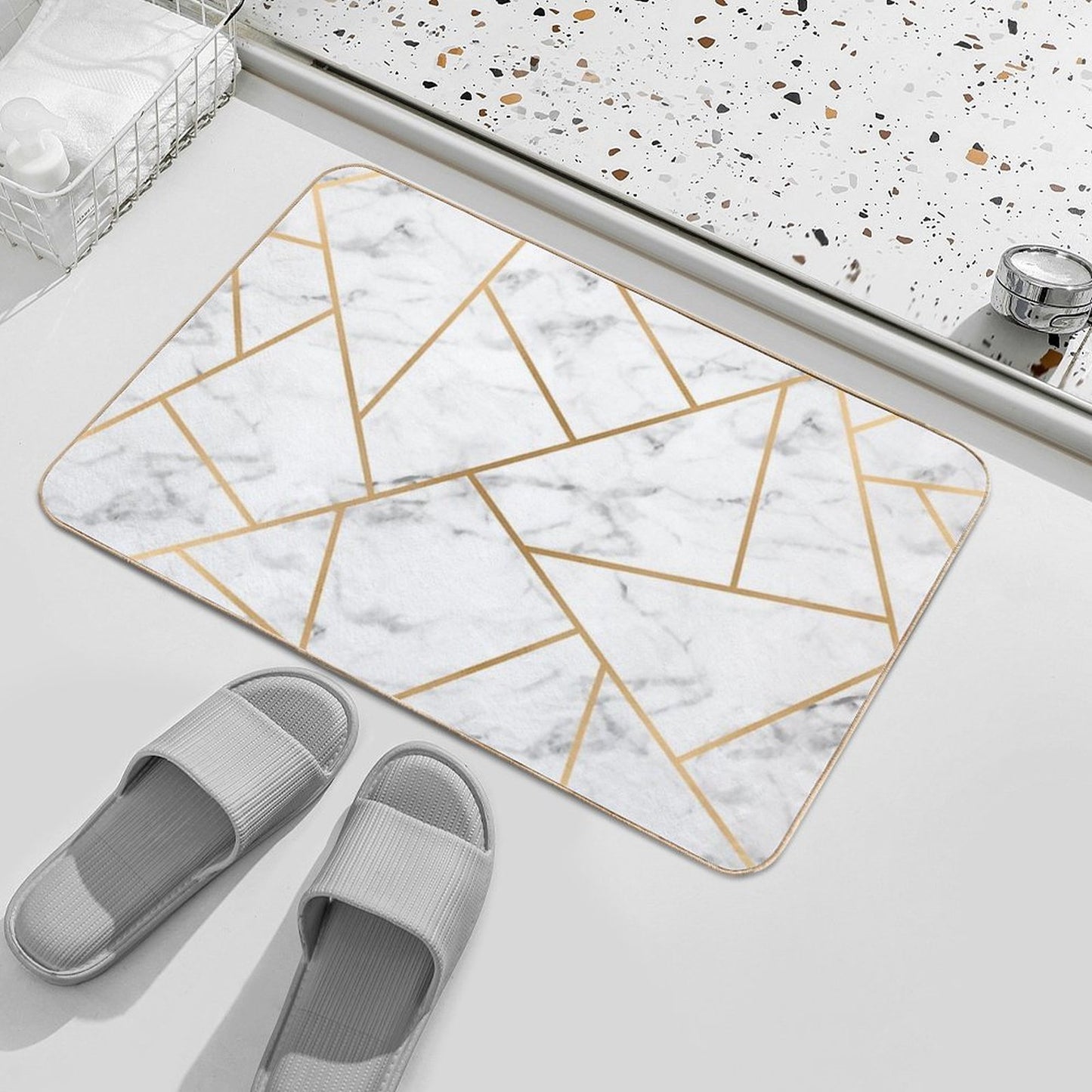White Marble And Gold Geo Bath Mat