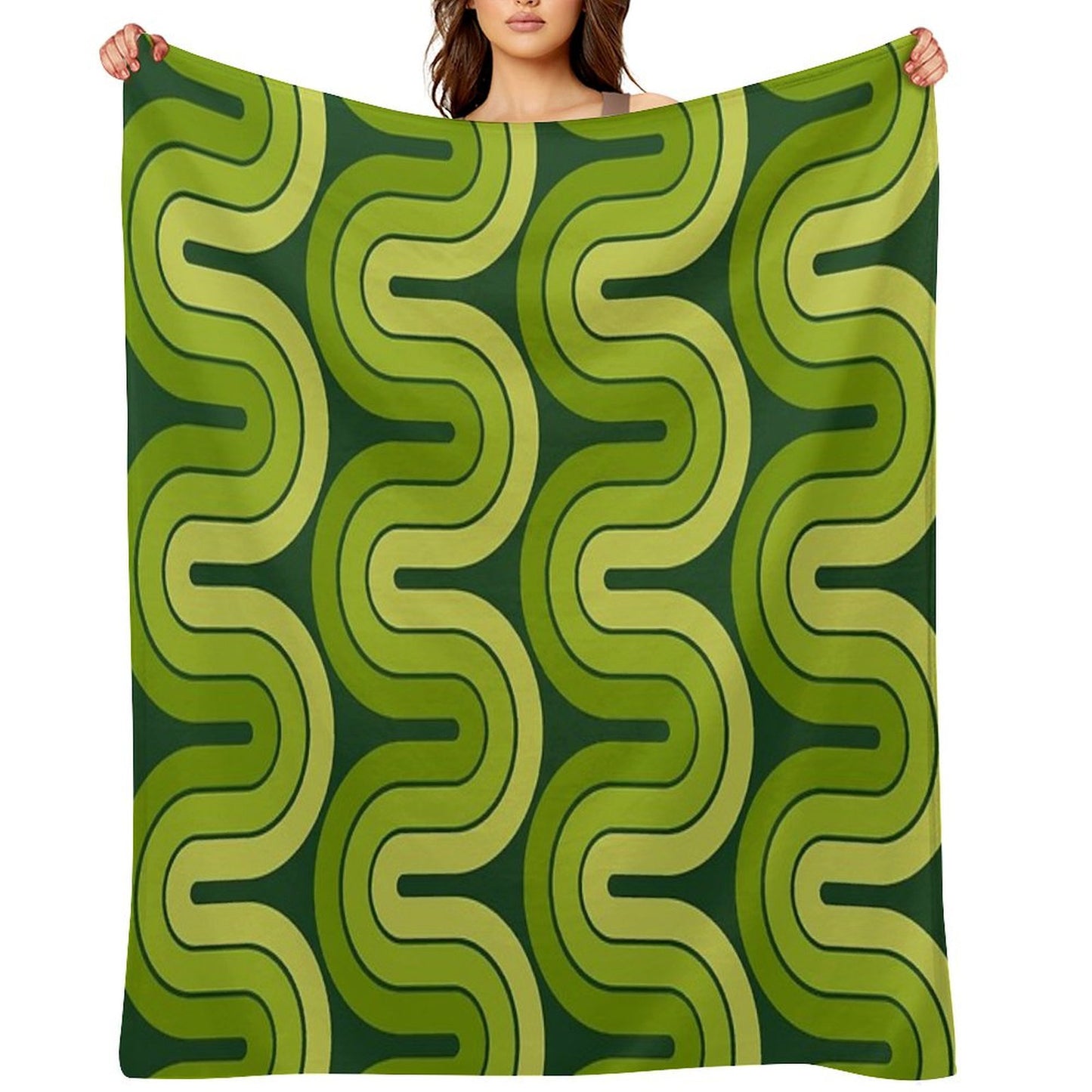 Retro Geometric Gradated Design Avocado Green Throw Blanket