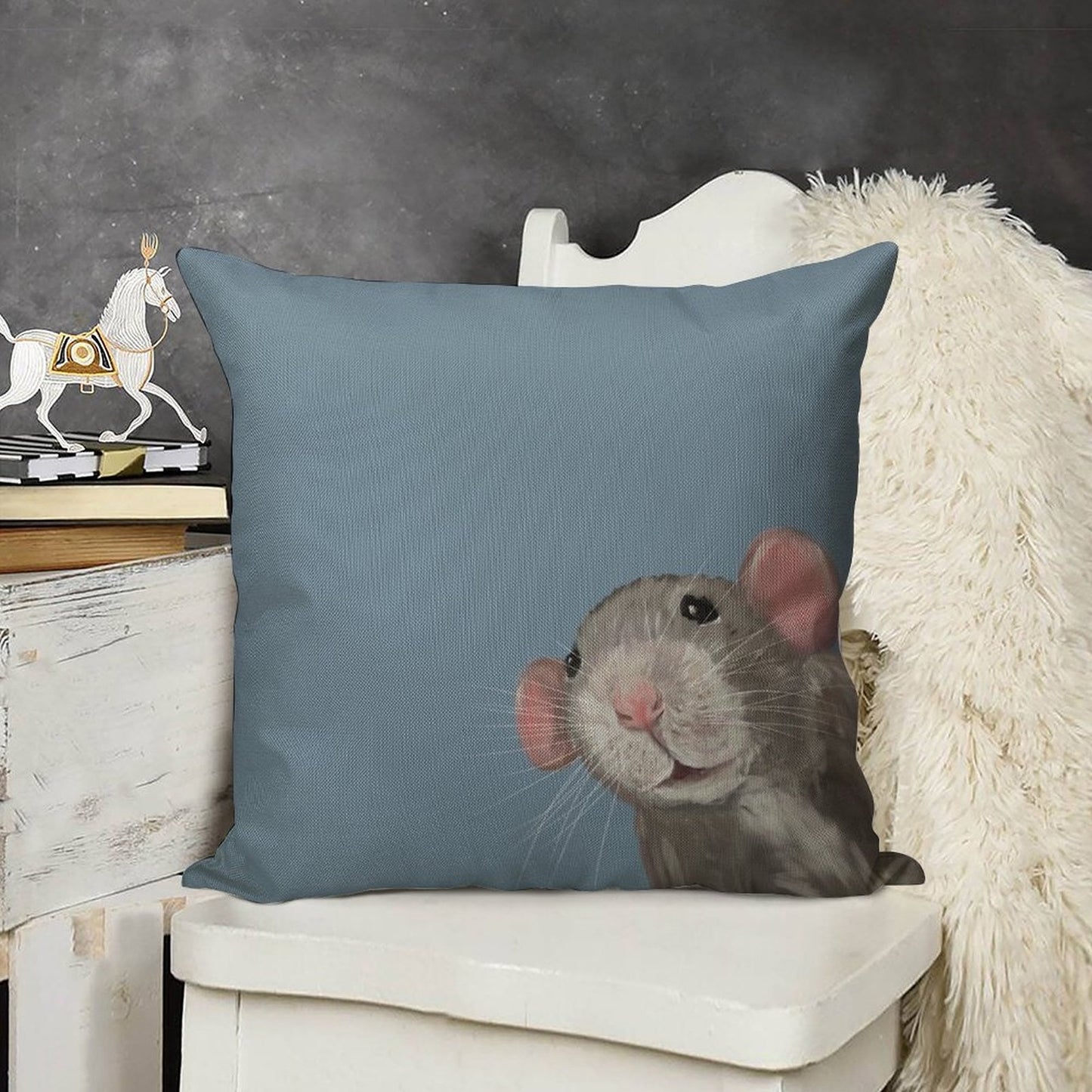 The Peeking Rat Linen Throw Pillow Cover