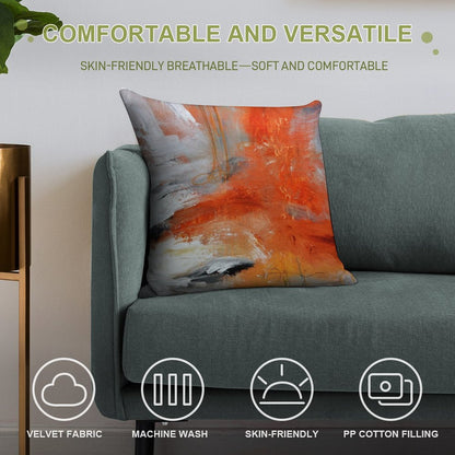 Red Orange Abstract Print Soft Luxury Feel Throw Pillow