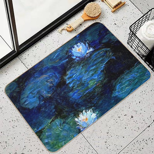 Water Lilies Monet Deep Blue  Repositionable Bath Mat