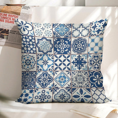 Portuguese Azulejos Linen Throw Pillow Cover